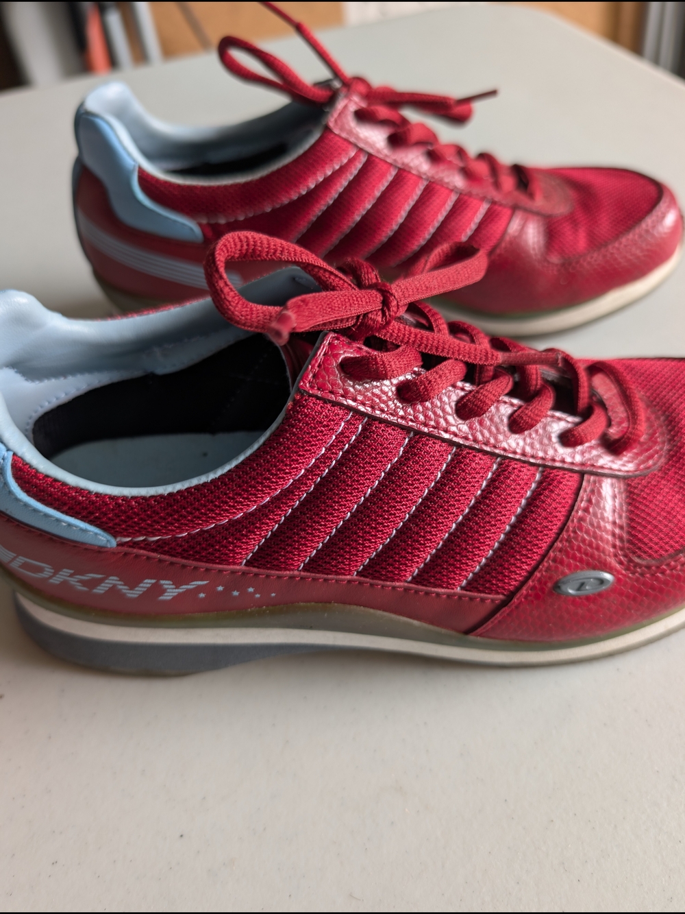 Vintage DKNY Red Mesh & Leather Lace-Up Sneakers